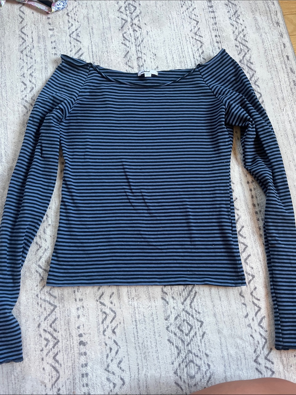 Striped Long-Sleeve Boatneck Top - Navy/Black